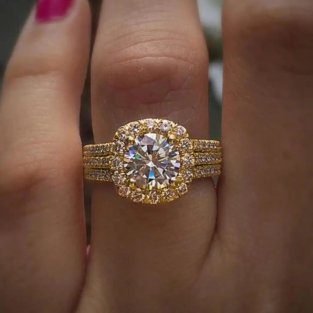 Bague Halo Coussin Pavée