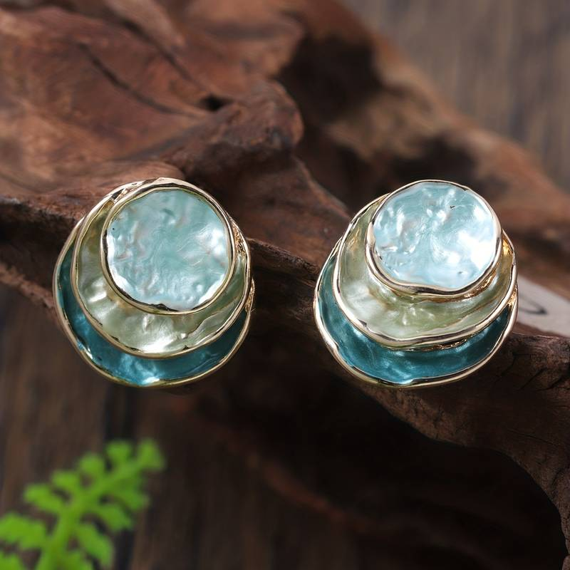HELENE™ | Boucles d’oreilles rondes Ocean, peintes à la main