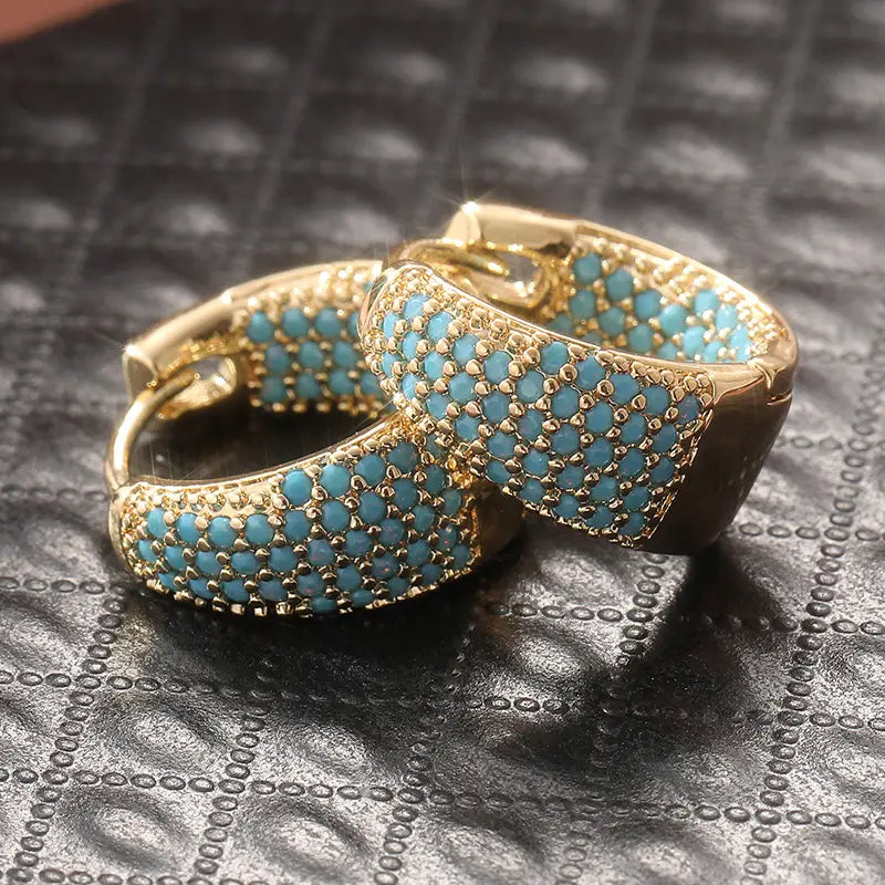 Boucles d'oreilles cercle avec Perles Turquoises en Ton Or | Or