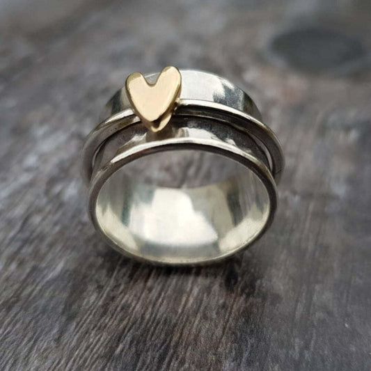 Bague Cœur Doré et Argenté Rétro