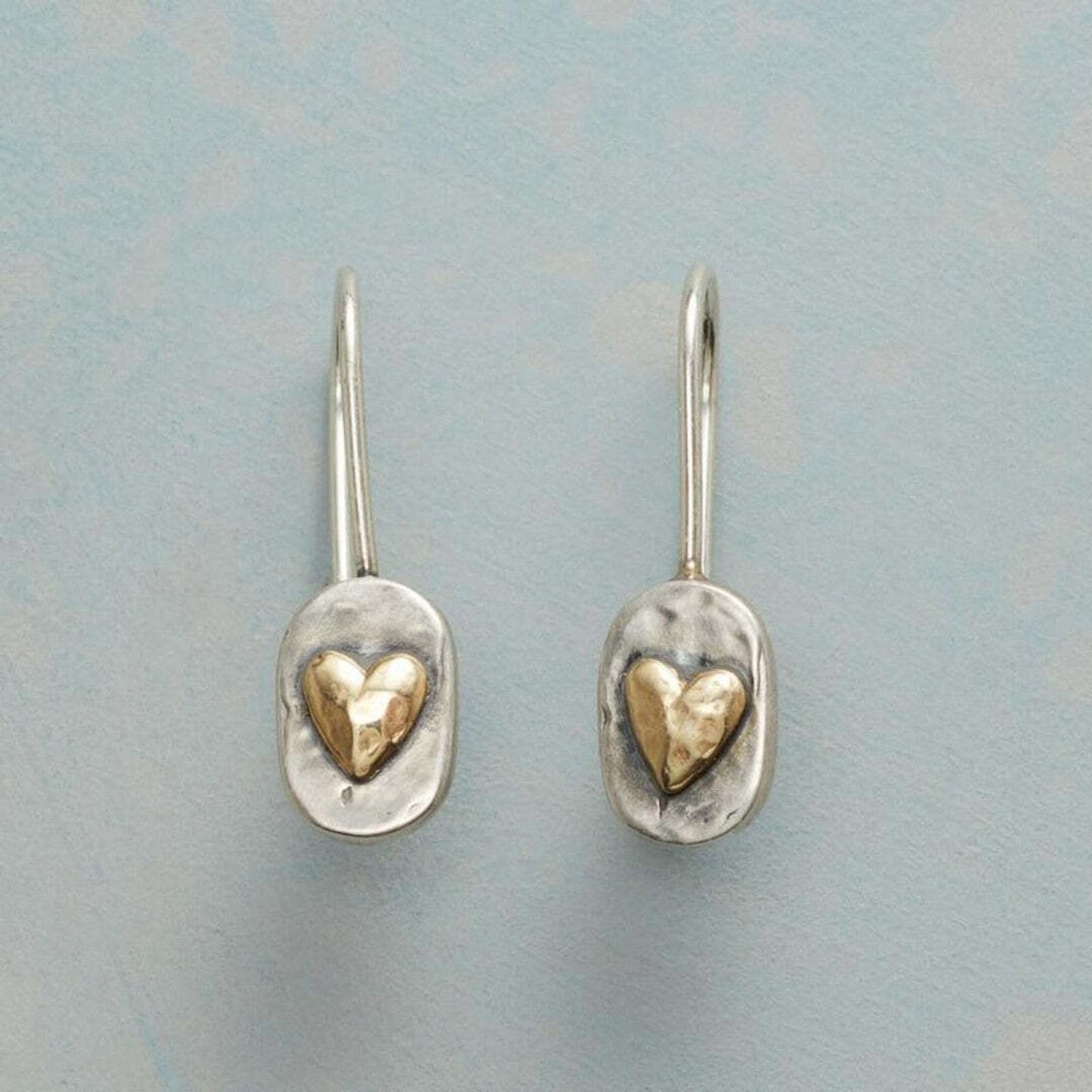 Boucles Pendantes Cœur Incrusté Doré Rétro