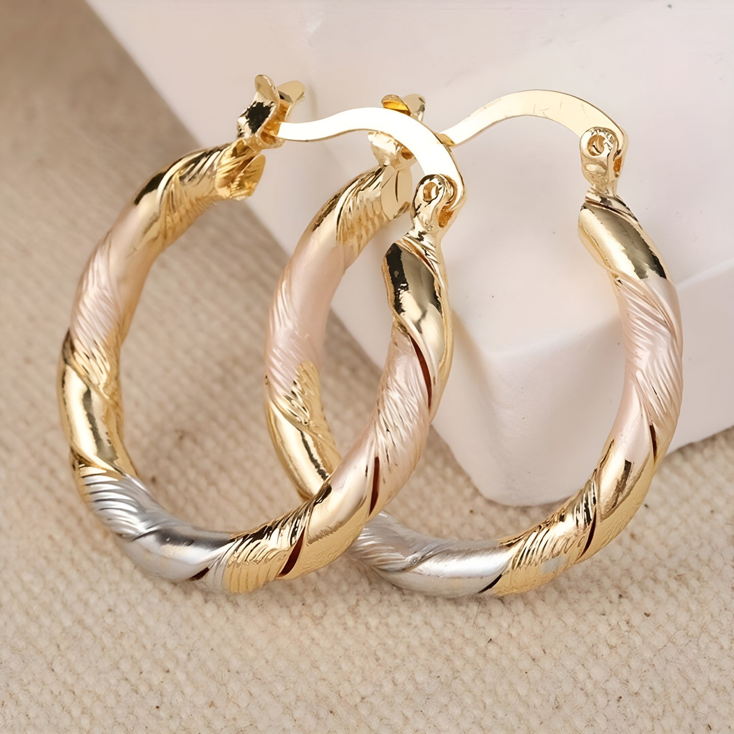 Créoles rondes vintage – Or, argent et or rose