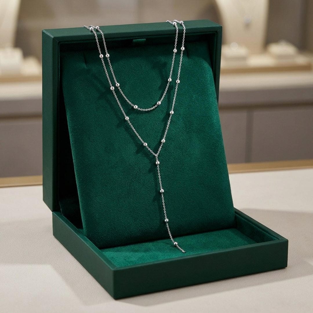 Collier Doré Longues Franges Perles Double Rang