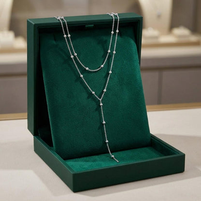 Collier Doré Longues Franges Perles Double Rang