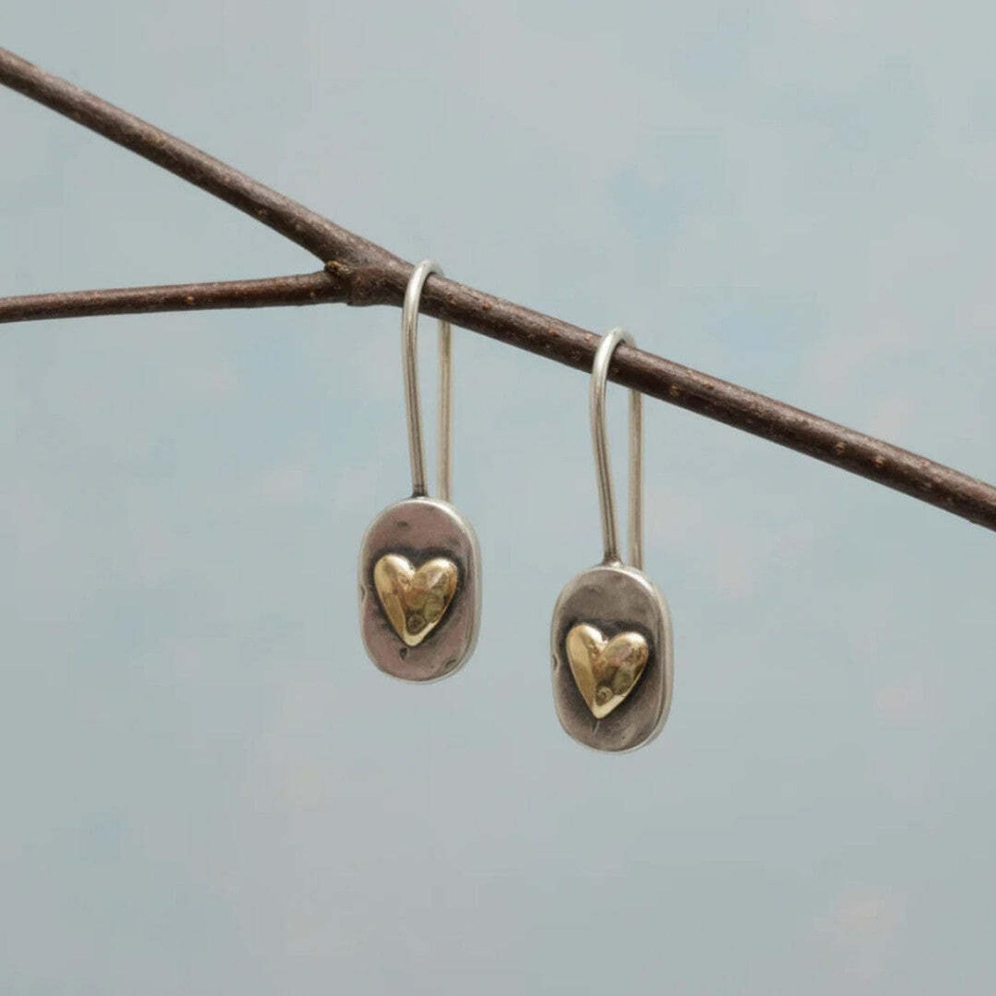 Boucles Pendantes Cœur Incrusté Doré Rétro