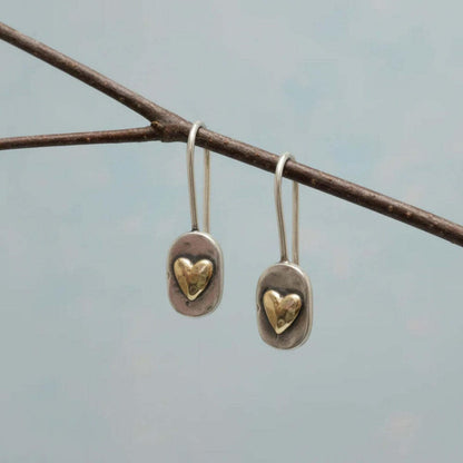 Boucles Pendantes Cœur Incrusté Doré Rétro