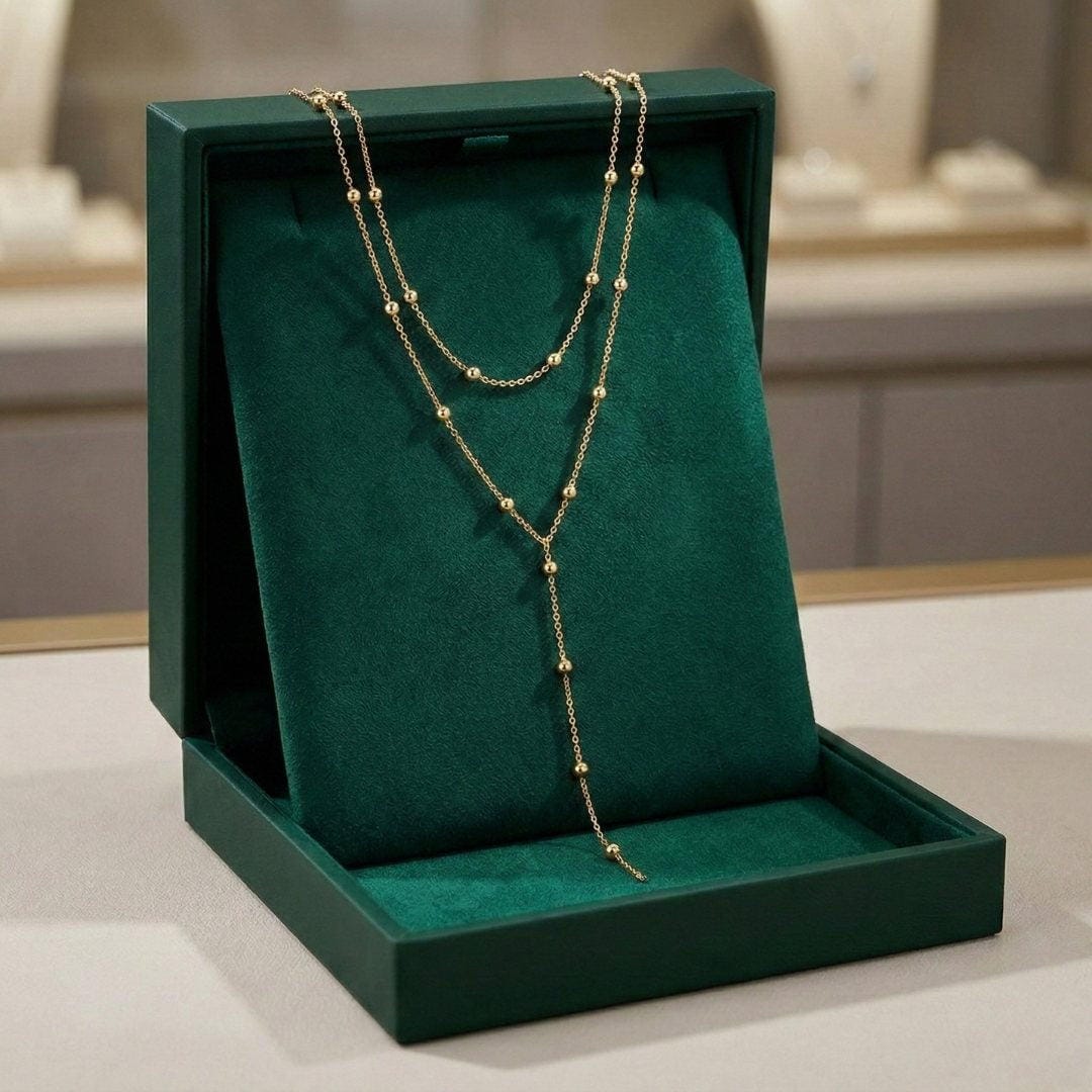 Collier Doré Longues Franges Perles Double Rang