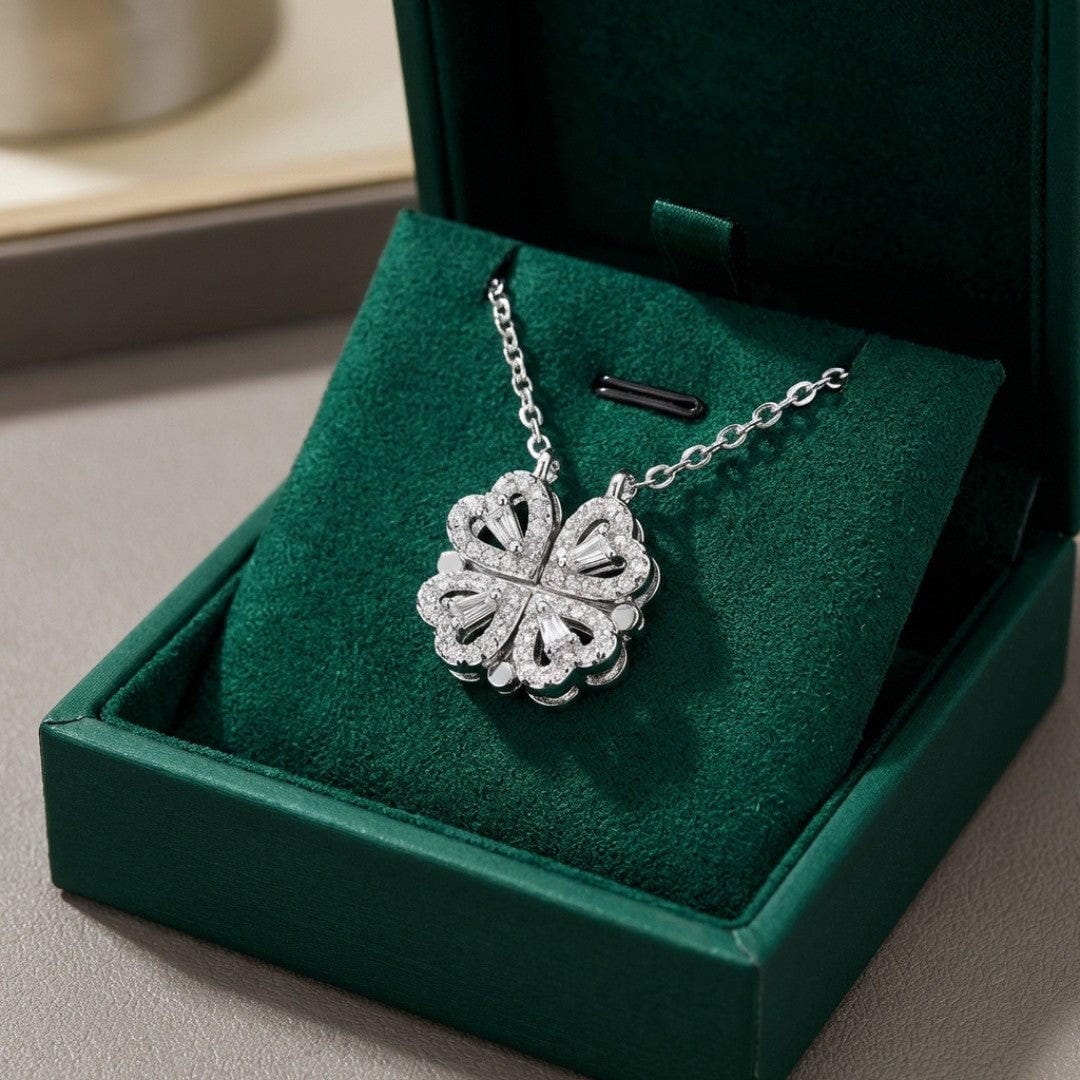 Collier Trèfle Doré Pendentif Cœur Zircone