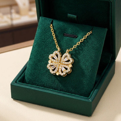 Collier Trèfle Doré Pendentif Cœur Zircone