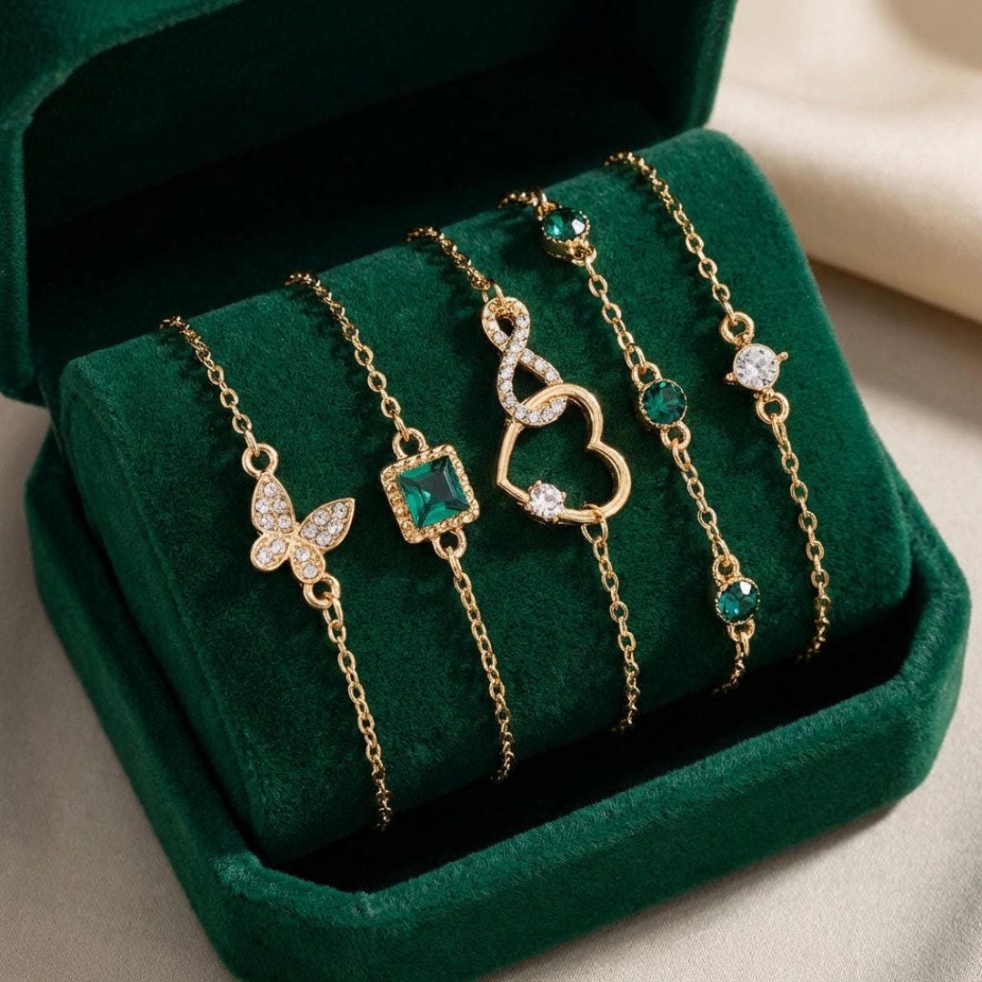 Ensemble Bracelets Cristal Vert Cœur Ajouré