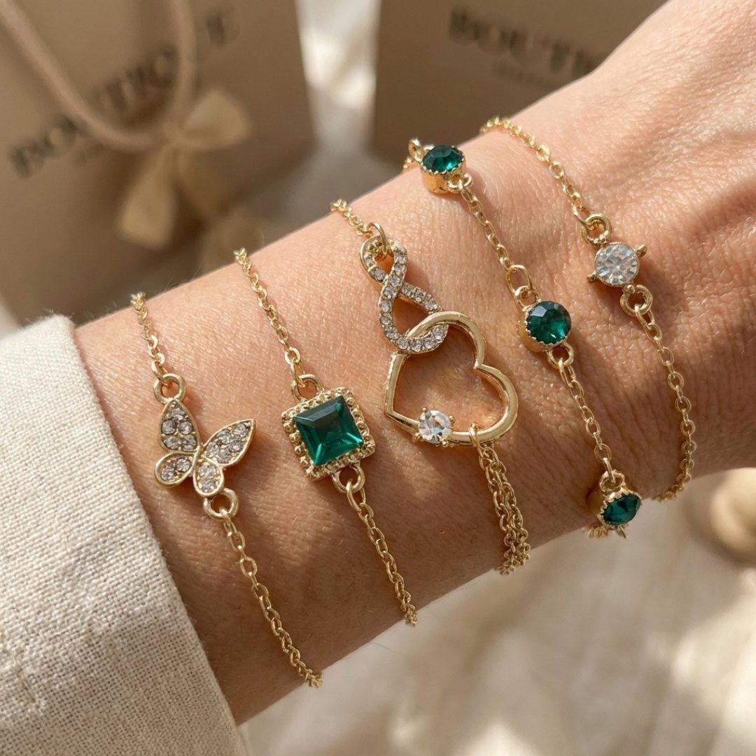 Ensemble Bracelets Cristal Vert Cœur Ajouré