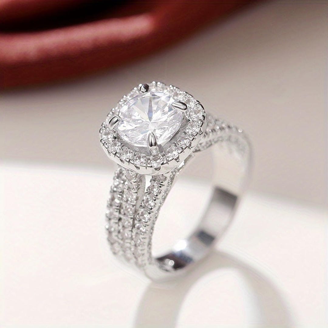 Bague Halo Coussin Pavée
