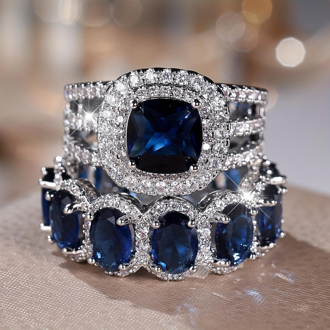 Parure de bagues Empilables Halo Saphir