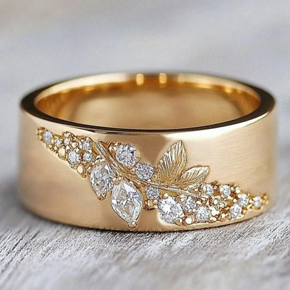 Bague Feuille Zircone Incrustation Dorée