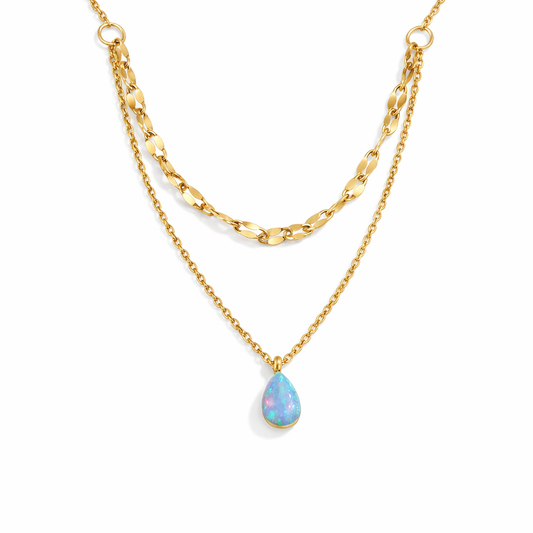 Collier Superposé Goutte Opale Bleue