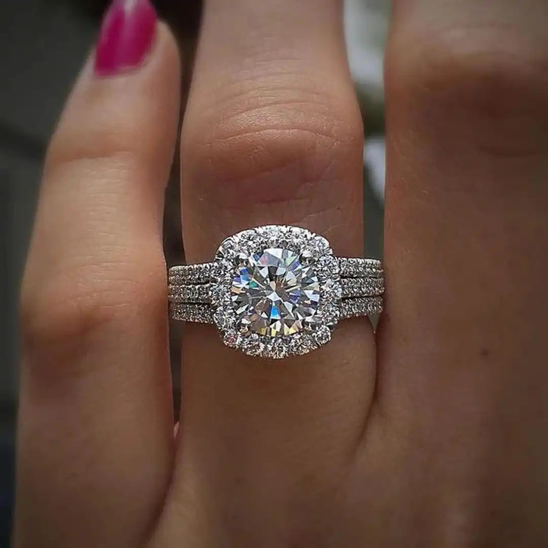 Bague Halo Coussin Pavée