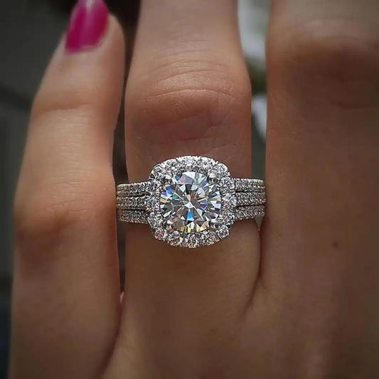 Bague Halo Coussin Pavée