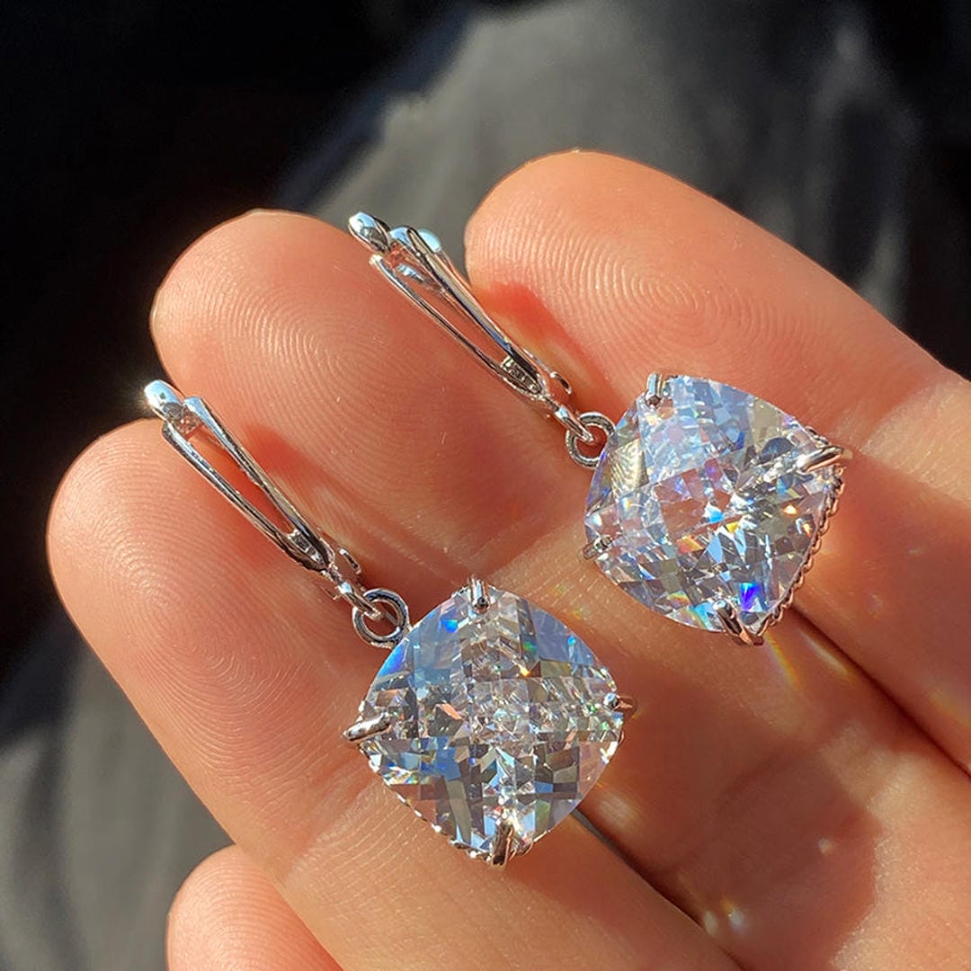 Boucles Pendantes Zircone Or Blanc
