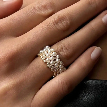 Bague Ajustable Perle Zircone Rétro