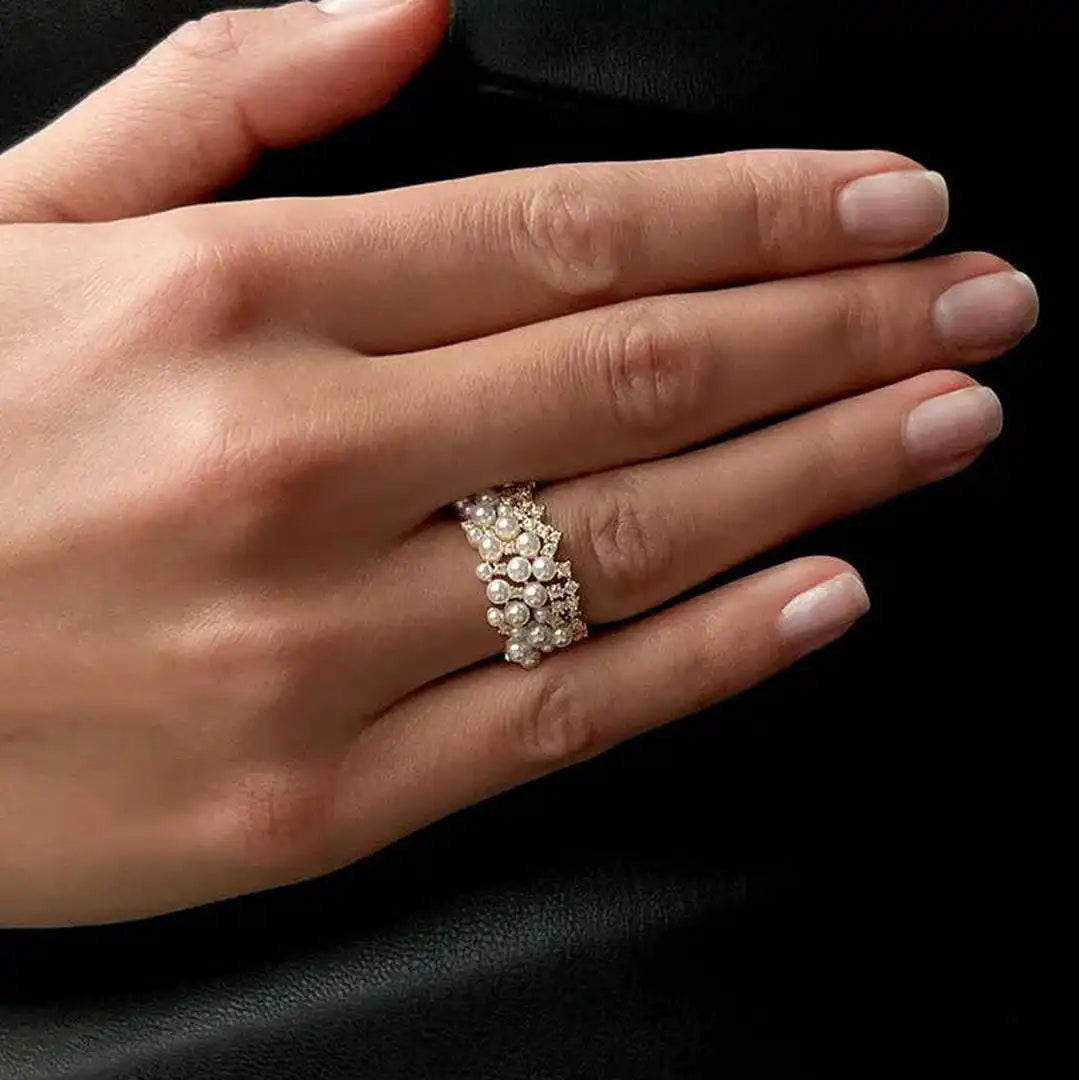 Bague Ajustable Perle Zircone Rétro