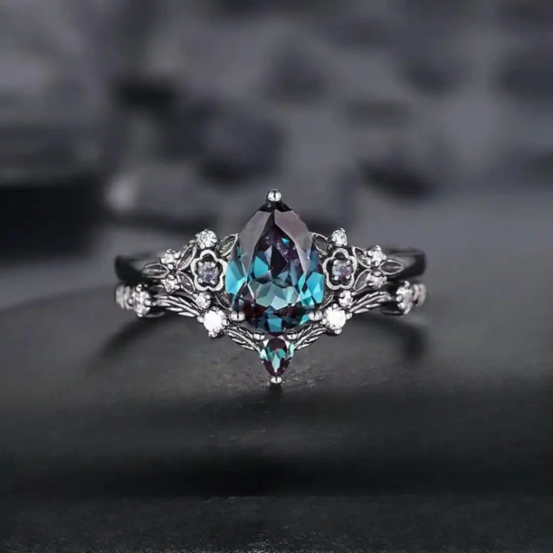 Parure de bagues Saphir Zircone Noir Gunmetal