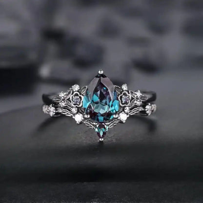 Parure de bagues Saphir Zircone Noir Gunmetal