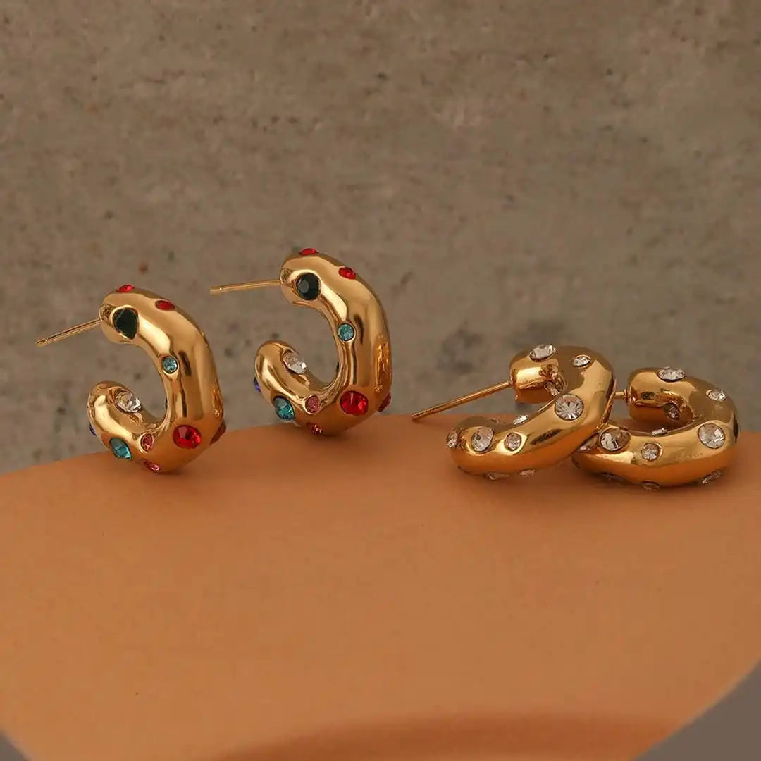 Anneaux Cercle Zircone Doré Scintillant