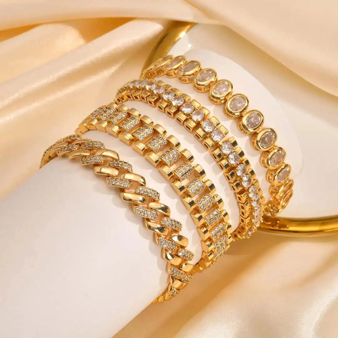 Ensemble Bracelets Zircone Ajustables Dorés