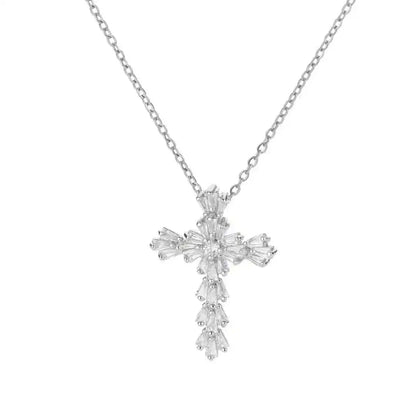 Collier Croix Zircone Argenté Intemporel