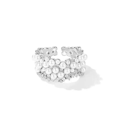 Bague Ajustable Perle Zircone Rétro