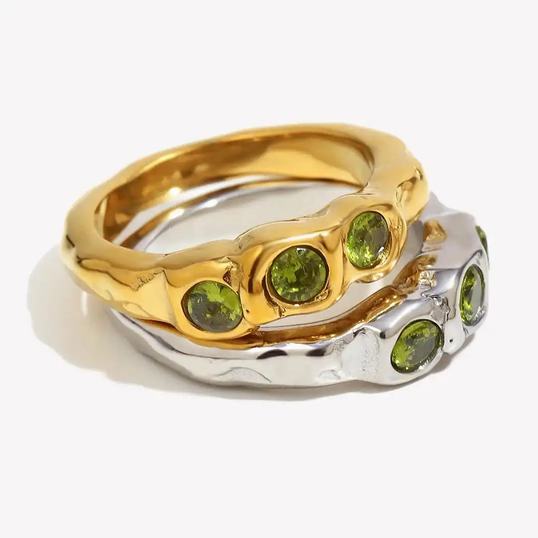 Bague Gemme Incrustée Dorée Rétro
