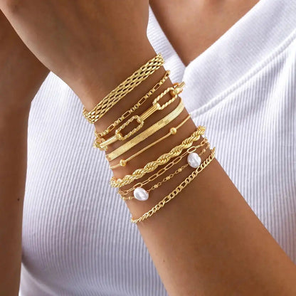 Ensemble Bracelets Empilables Perles Dorées