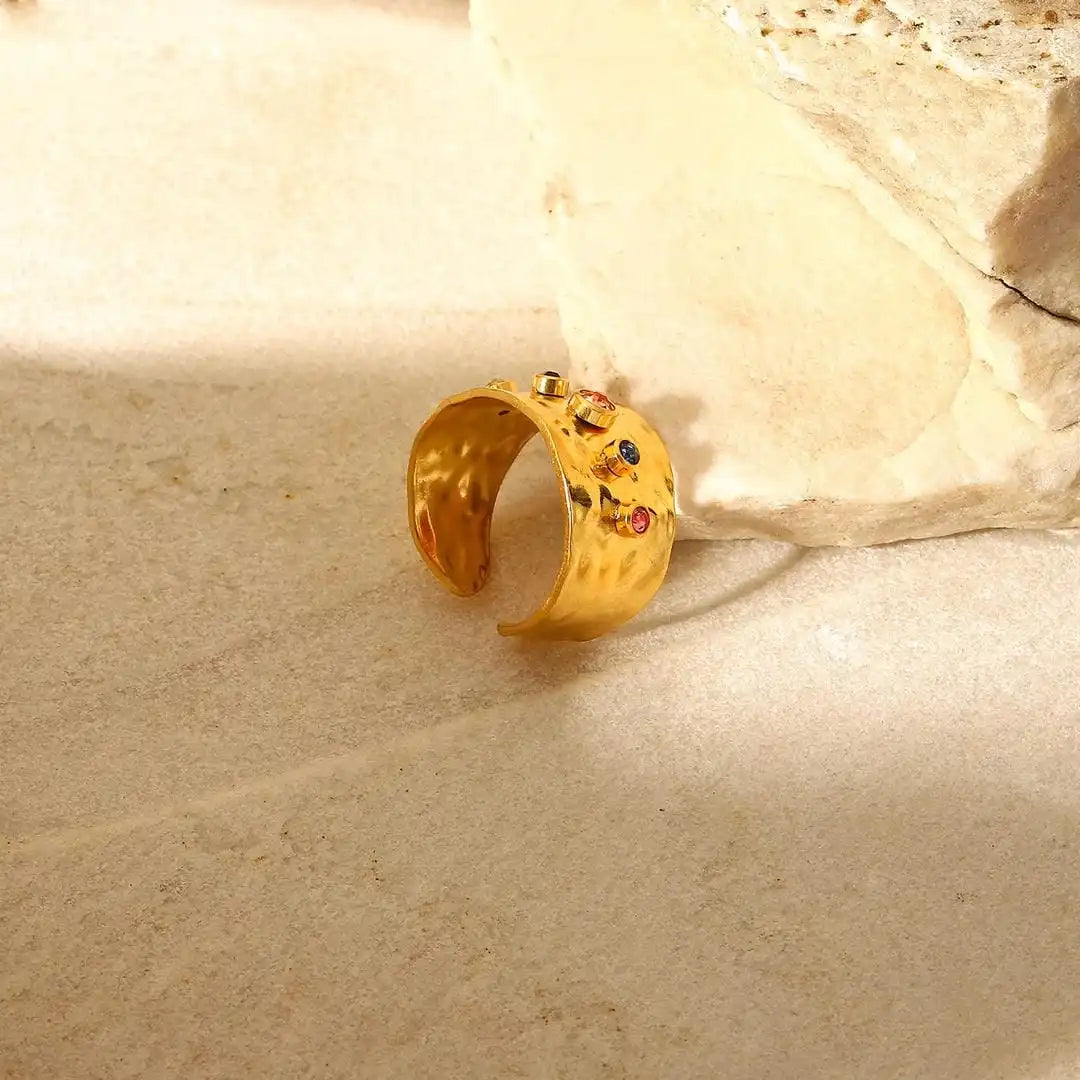 Bague Dorée Zircone Rétro