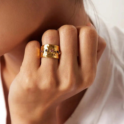 Bague Dorée Zircone Rétro