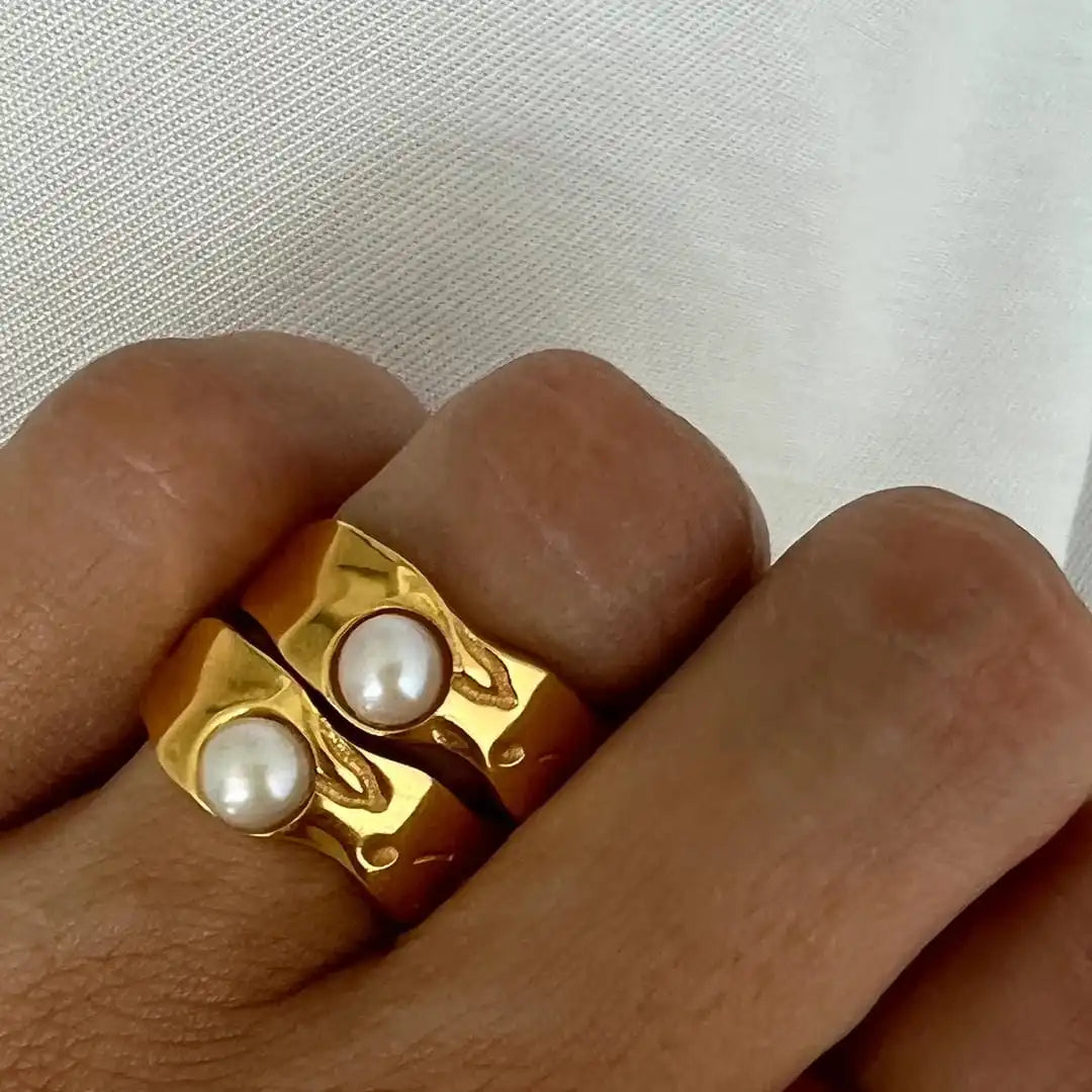 Bague Perle Dorée Rétro