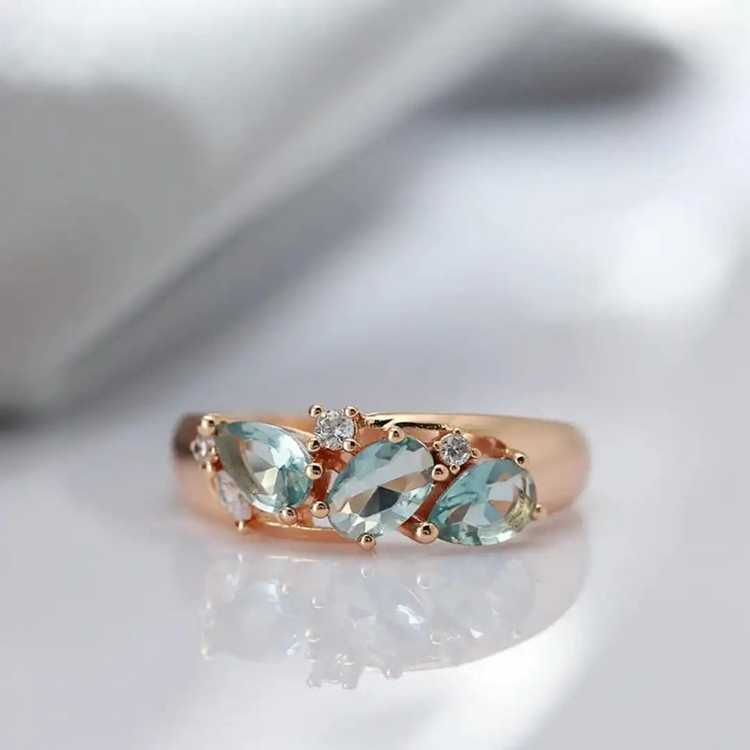 Bague Zircon Bleu Or Rose Rétro