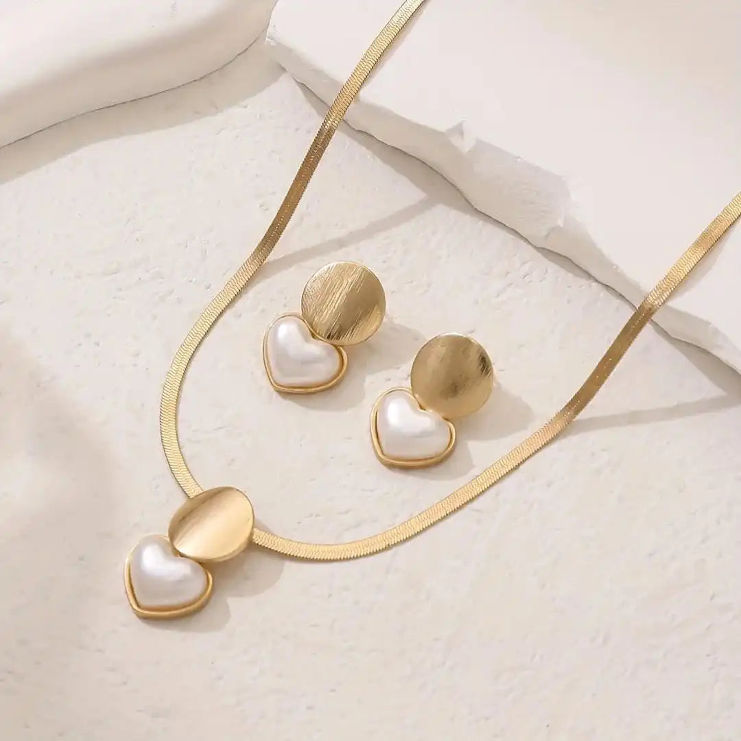Parure Collier et Boucles Cœur Doré Rétro