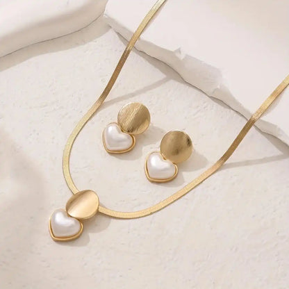Parure Collier et Boucles Cœur Doré Rétro