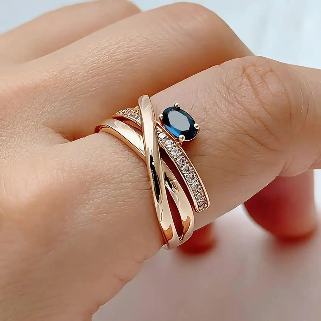 Bague Croix Or Rose Zircone Rétro