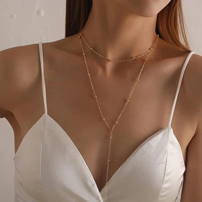 Collier Doré Longues Franges Perles Double Rang