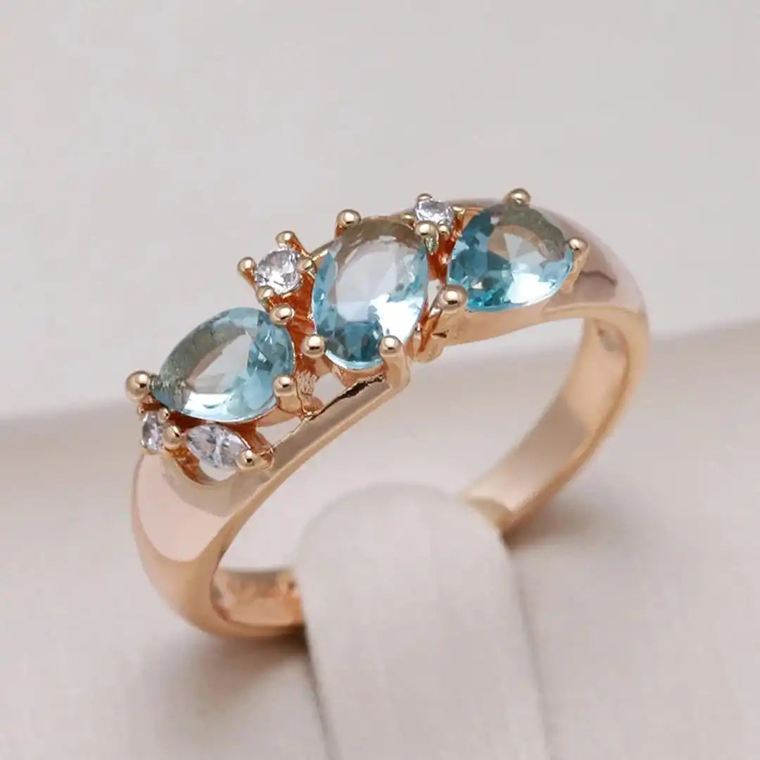 Bague Zircon Bleu Or Rose Rétro