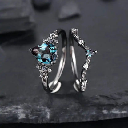 Parure de bagues Saphir Zircone Noir Gunmetal