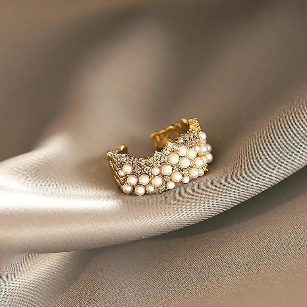 Bague Ajustable Perle Zircone Rétro