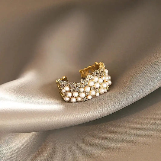 Bague Ajustable Perle Zircone Rétro