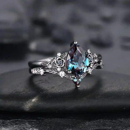 Parure de bagues Saphir Zircone Noir Gunmetal