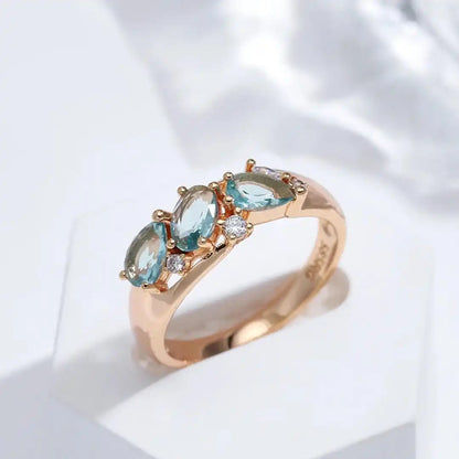 Bague Zircon Bleu Or Rose Rétro