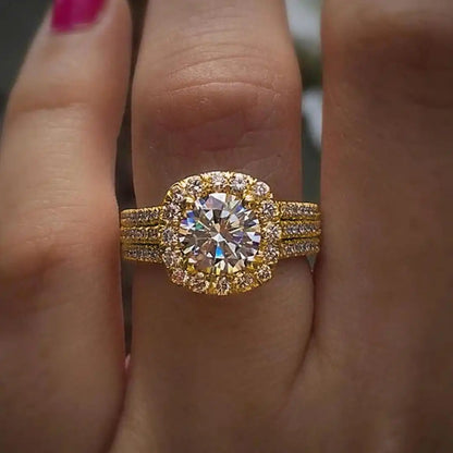 Bague Halo Coussin Pavée