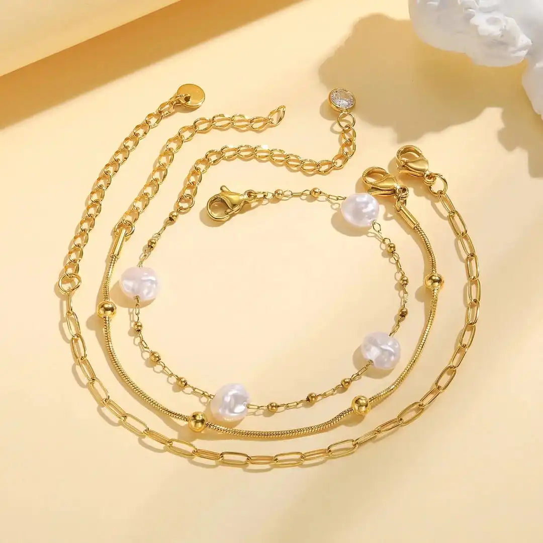 Ensemble Bracelets Empilables Perles Dorées