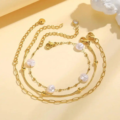 Ensemble Bracelets Empilables Perles Dorées
