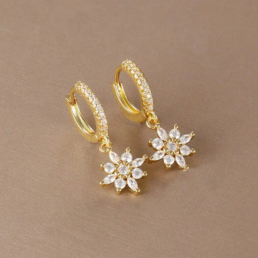 Boucles Pendantes Flocon de Neige Cristal Classique